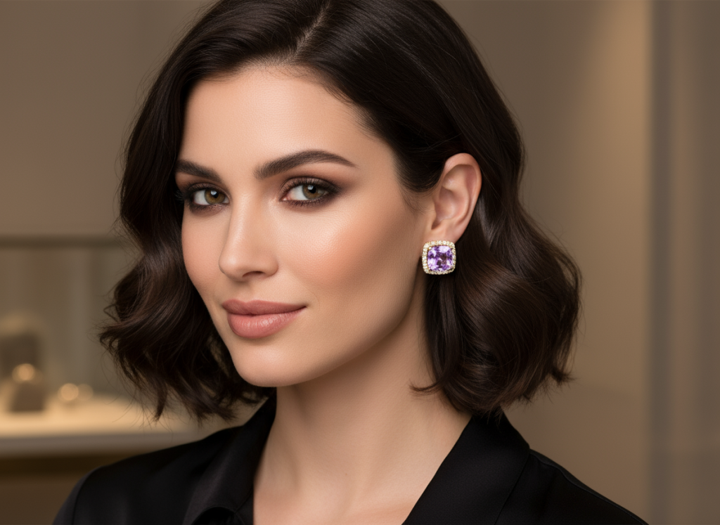 Diamond & Amethyst Gold Earrings