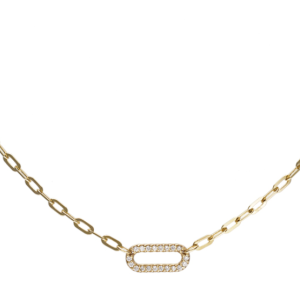 Yellow Gold And Diamond (0.50ct) Oval Paperclip Necklace