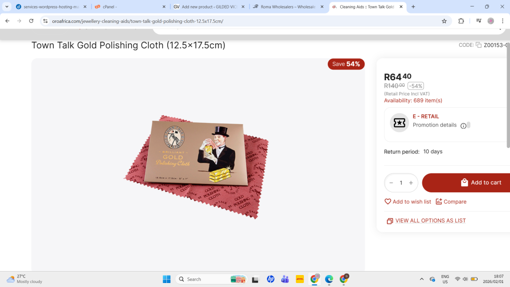 Town Talk Gold Jewelry Polishing Cloth